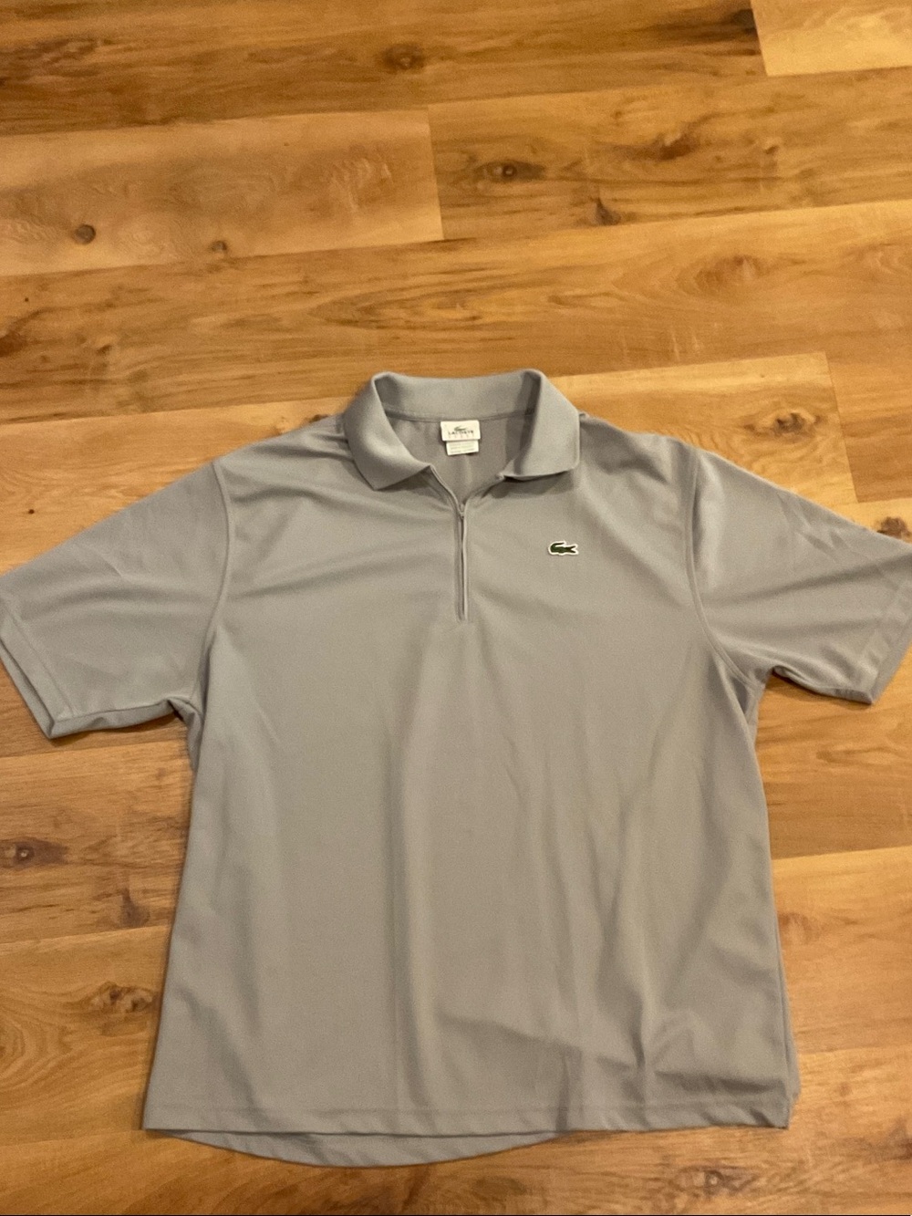 Lacoste Sport Light Gray Zip Polo with Green Crocodile Logo